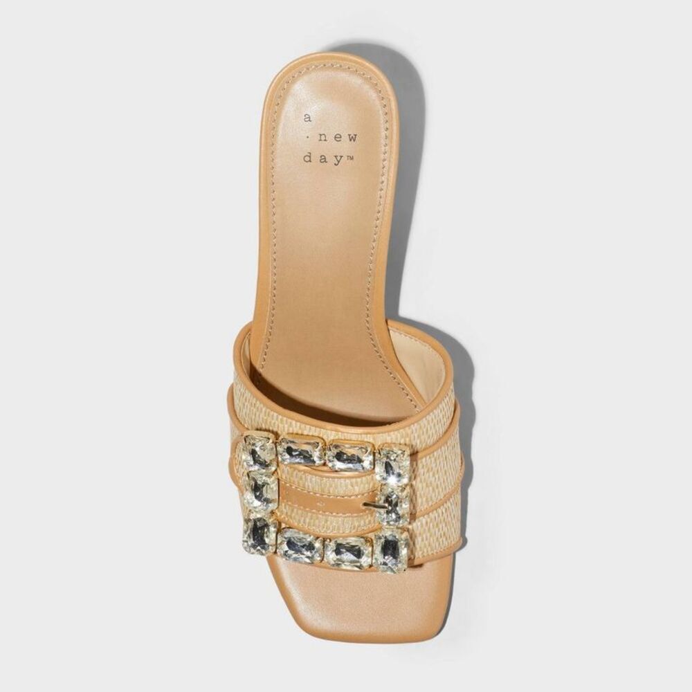 Open Box - A New Day - Women's Kathleen Raffia Buckle Block Heels - A New Beige - Picture 3 of 4